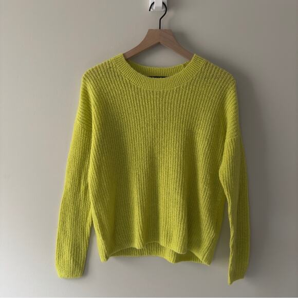 Madewell Alpaca Blend Neon Green Yellow Women's Sweater crew neck long sleeve S - Picture 1 of 9